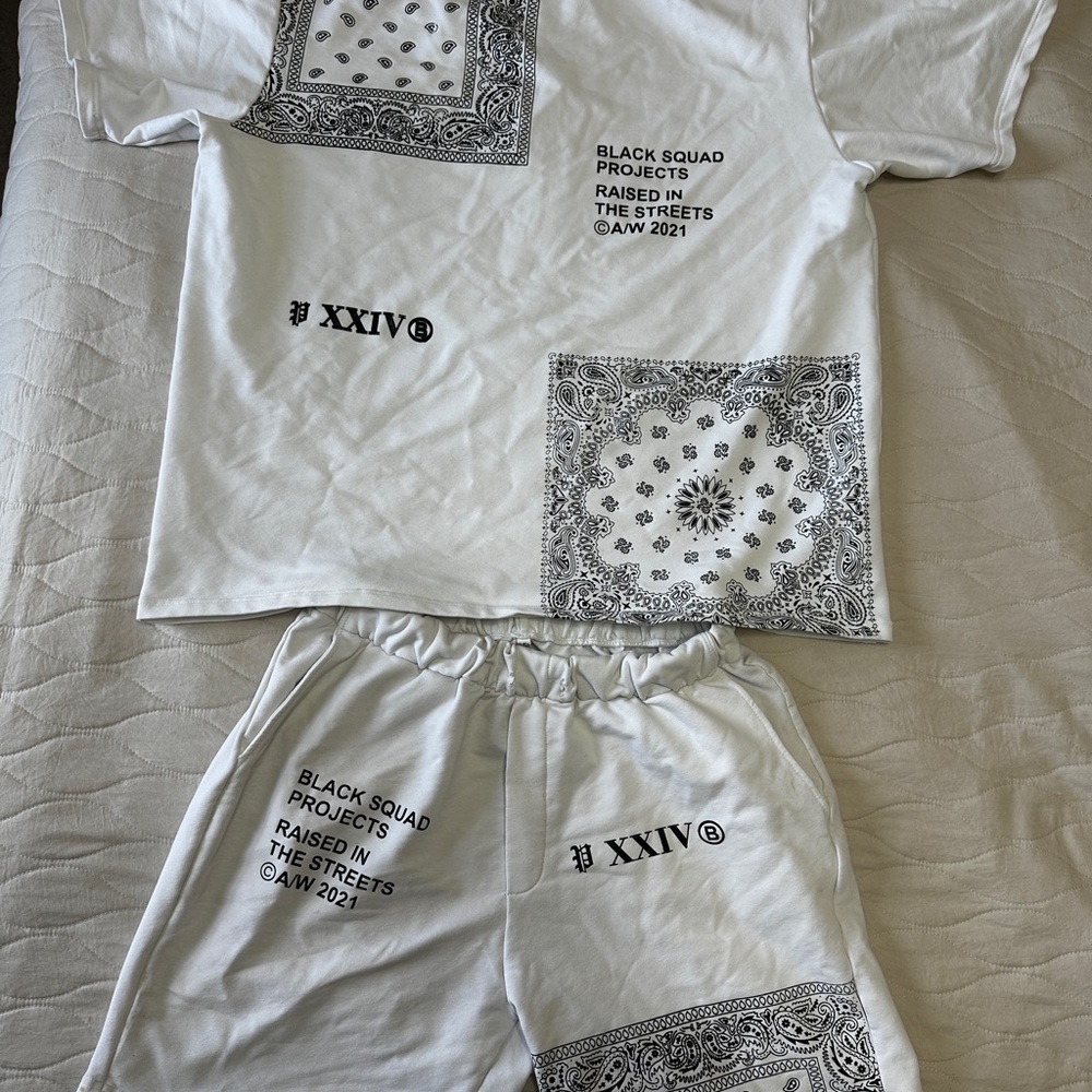 White Graphic T-Shirt and Shorts Set